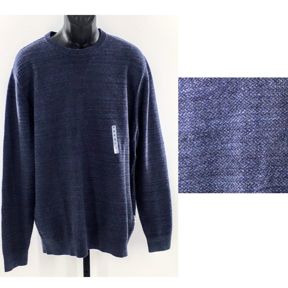 ROWM Mens Crewneck Sweater Navy Blue Herringbone Knit Cotton Sz XL